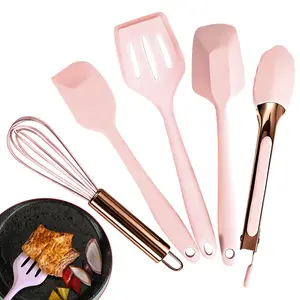 5pcs Mini Kitchen Utensils Set- Whisk, Spoonula, Slotted Spatula, Spatula and Tong, Silicone Cooking Utensils, Heat Resistant Kitchen Utensil Spatula Set for Nonstick Cookware,summerwins summerwins