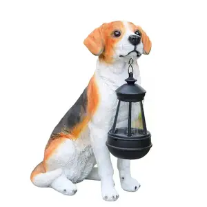 Garden Dog Statue (with Hanging Lantern)-Resin Golden Retriever / Beagle Puppy Ornament-Waterproof Outdoor Decor for Patios, Lawns, and Gardens-0A Heartwarming Pet Keepsake or Housewarming Gift