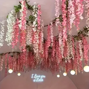 A Set of 30 Pink Artificial Wisteria Flowers for Hanging Decoration - Synthetic Vines for Decorative Purposes, Perfect for Ceiling Coverage; Suitable for Family Gatherings, Weddings, Celebrations, Festivals, And Indoor/Outdoor Decor