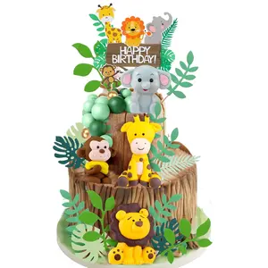 36 pcs safari cake topper leaves cake decorations elephant birthday cake toppers jungle animals cakes toppers woodland animal tiger lion for party baby shower birthday supplies