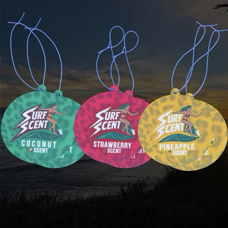 SurfScent Car Air Freshener 6-Pack | Hanging Air Fresheners for Car, Beach Scents – Strawberry, Coconut & Pineapple | Phthalate-Free, Vegan Car Fragrance Set Car Fragrance