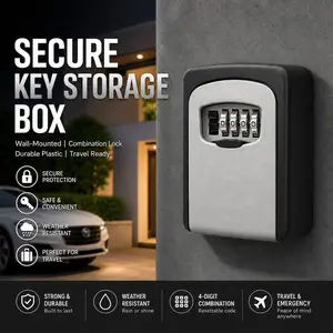 High Security Key Storage Box, Key Lock Safe, Outdoor Wall Mount Design, Lock and Lid, Durable Plastic, Portable Safe, Ideal for Home, Car, Hotel, Emergency, Travel Friendly