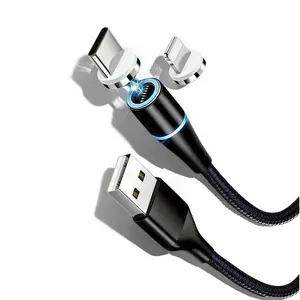 Magnetic Charging Cable, 360° Rotatable LED Fast Charging Cord, 5A Braided Nylon Data Sync Cable for iPhone , Type-C Android, Car & Travel