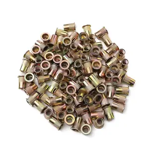 100pcs M6 Rivet Nuts, Zinc Plated Finish Carbon Steel Flat Head Rivnut Threaded Insert Nut Knurled Body