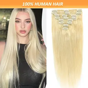 Wholesale 2025 NEW [Real Human Hair] 8pcs Set Bleach Blonde Clip-In Hair Extensions |   8pcs |   Real Human Hair |   Invisible Natural Straight Seamless Clip On |   for Women |   Natural Straight |   Easy Wear