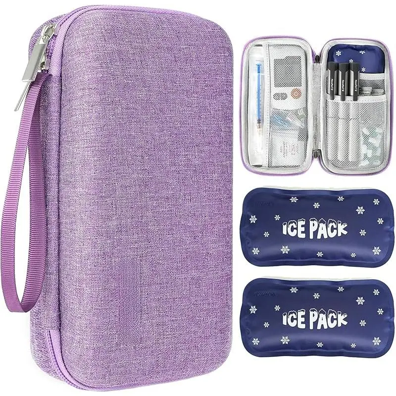 Insulin Cooler Travel Case,EVA Insulation Travel Medicine Kit with 2 Ice Packs for Diabetes Care Traveling Bag Reusable Pouch