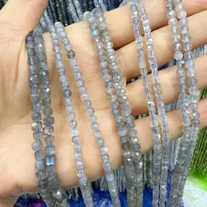 Natural Blue Labradorite Beads High Quality Faceted Rondelle Gemstone Loose Beads 15.5 Inches Long for DIY Jewelry Making Handmade Crafts Bracelet Necklace Earrings Semi Precious Stone Spacer Beads