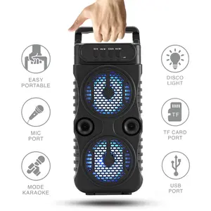 Dazone Portable Wireless Bluetooth Speaker with Dual 3" Subwoofer Heavy Bass Rechargeable Karaoke Machine with Colorful Party Lights Charging Cable