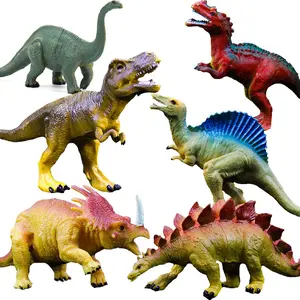 X-MST09  Dinosaur Toys, Plastic Dinosaur Figure Set, Ideal Education Toys for Kids and Toddler, Including T-Rex, Stegosaurus, Monoclonius, 6 to 7 Inch Large Size, 6 Pack