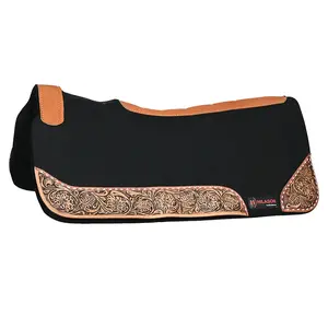 HILASON Western Wool Felt Horse Saddle Pad W/ Distressed Wear Leather Hand Tooled | for Horses