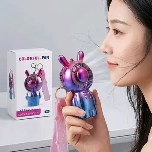 Portable Bunny Design Keychain Mini-Fan - Rechargeable Handheld, Metallic Finish, Decorative Functional Accessory Perfect for Bag Carrying