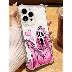 TPU Full Coverage Phone Case - Multicolor Cute Pink Ghost Face, Heart Sparkly Jewel Decor, Black Cat Eye Design, 1pc Casing for iPhone X/XS/11/12/13/14/15/16 Pro Max, Tech Accessories Phone Protection Accessory
