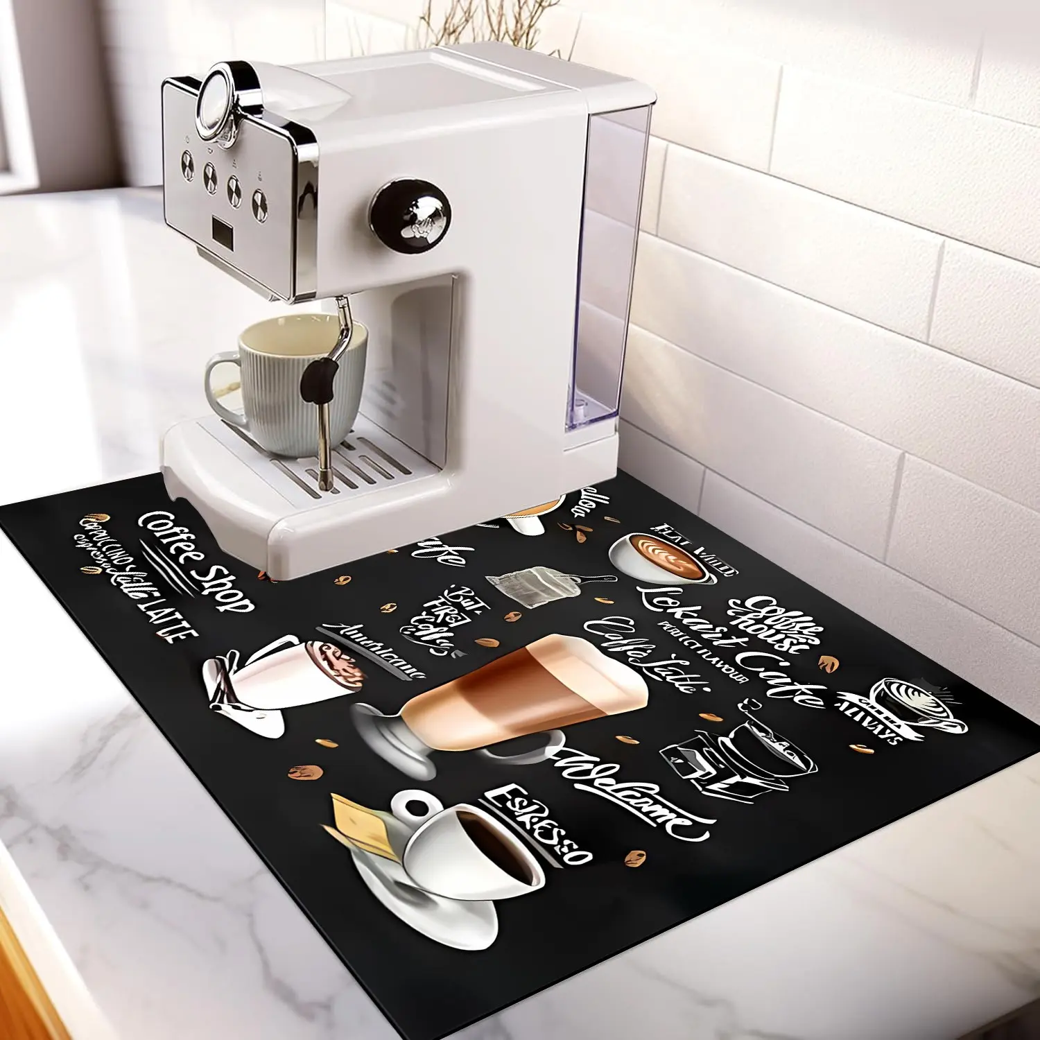 Coffee Machine Mat, Anti-Slip Washable Algae Mud Drying Pad, Coffee Theme Design, Suitable for Bar Counter and Kitchen, Kitchen Decorative Placemat, Household Placemat