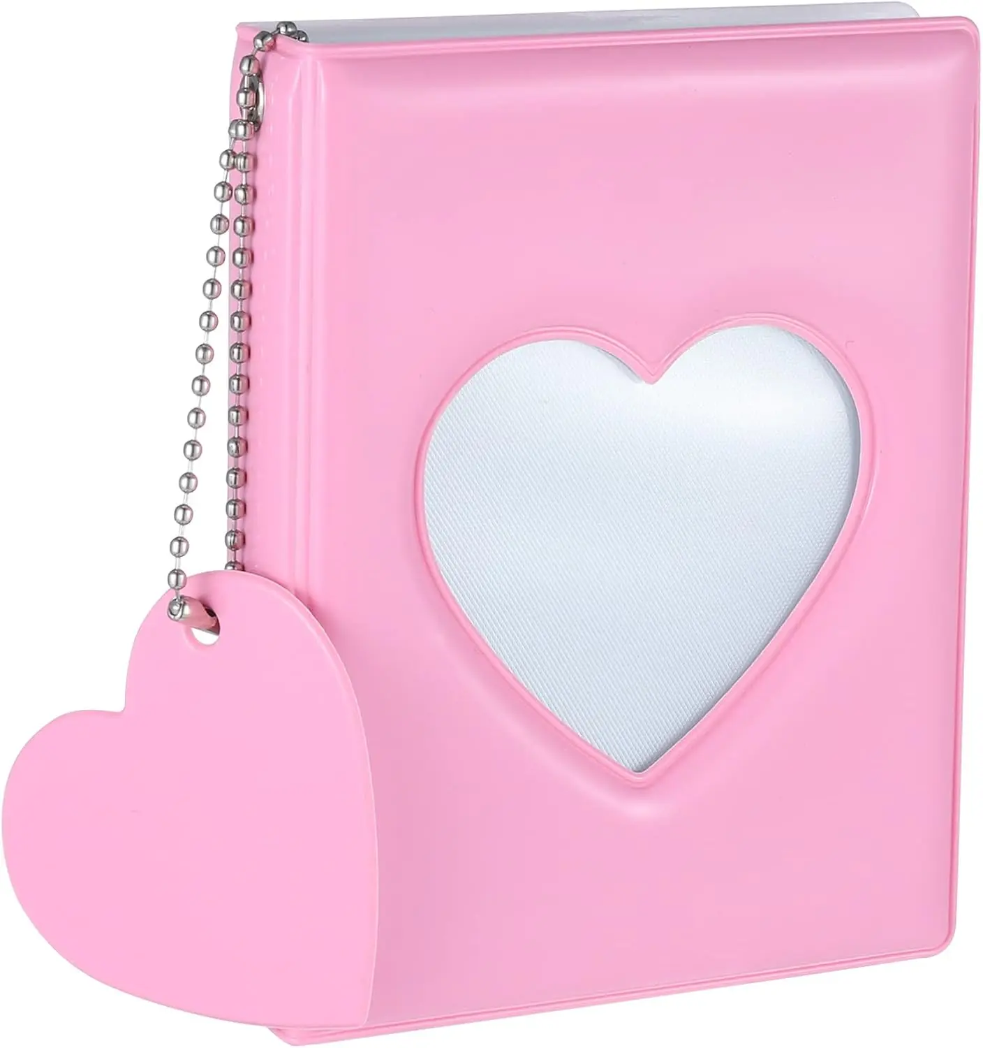 3 Inch Kpop Photocard Holder Book, Mini Photo Kpop Album Kpop Photocard Binder, Love Heart Hollow Kpop Photocard Binder Collector Book 32 Pockets Portable Photo Card Holder with Love Heart Pendant Christmas Decor