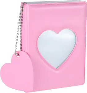 3 Inch Kpop Photocard Holder Book, Mini Photo Kpop Album Kpop Photocard Binder, Love Heart Hollow Kpop Photocard Binder Collector Book 32 Pockets Portable Photo Card Holder with Love Heart Pendant Christmas Decor