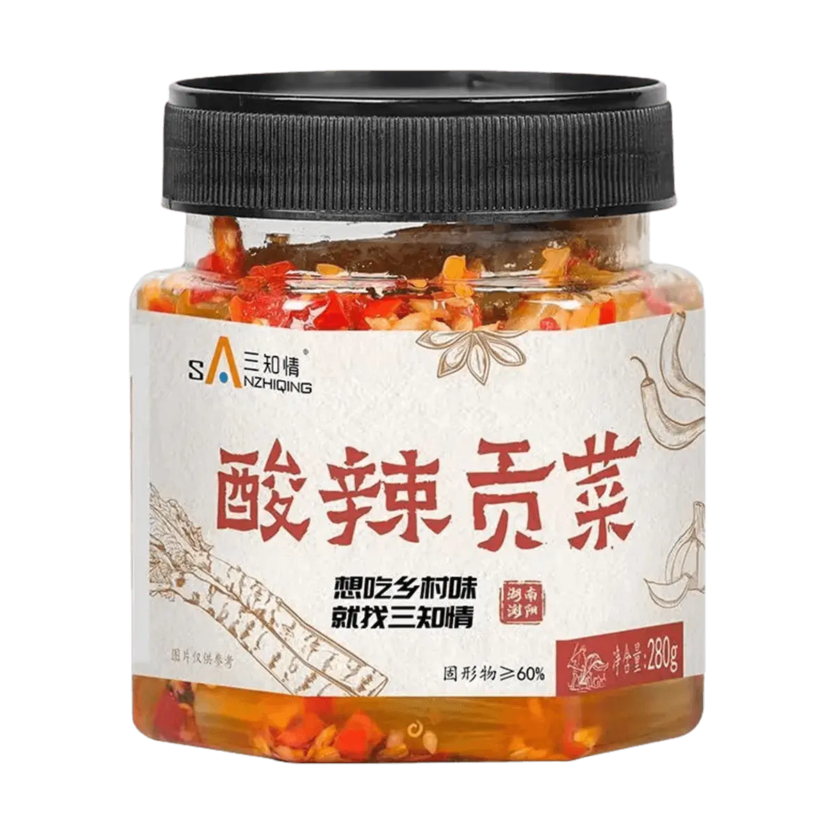 SANZHIQING Spicy Pickled Mustard Greens 280g - Hunan Flavor "Gong Cai" Rice Topping, Authentic Chinese Preserved Vegetable