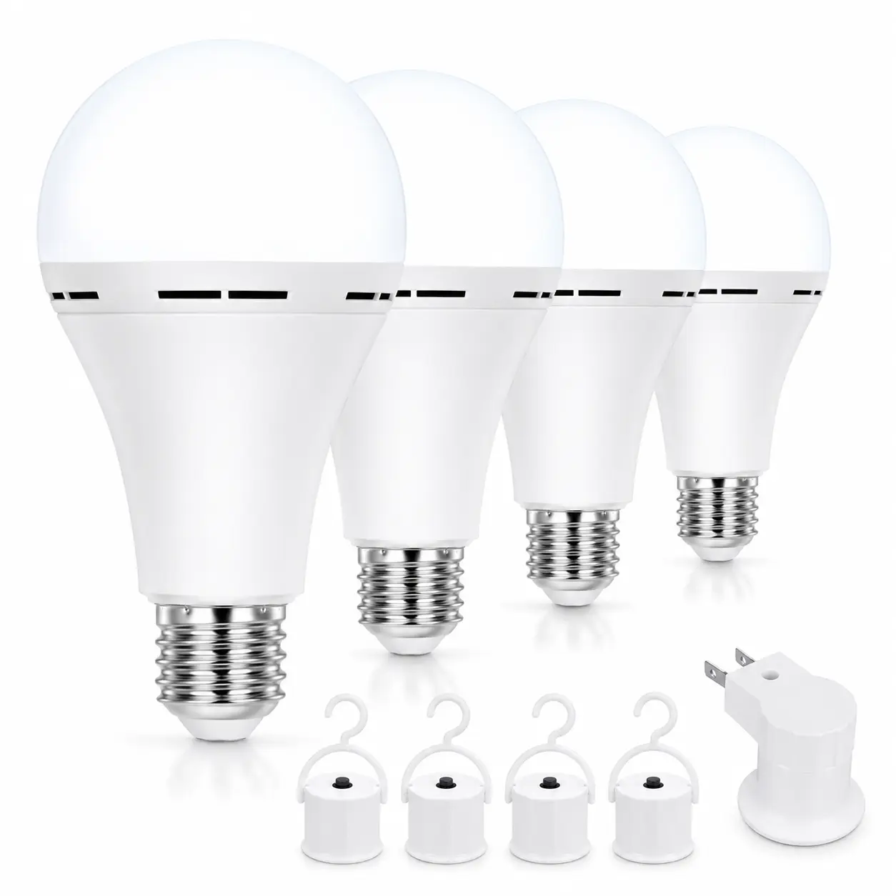 4 Pack Emergency-Rechargeable Light Bulb with Hook,Stay Lights Up When Power Failure, 1500mAh 12W 60W Equivalent LED Light Bulbs for Home, Camping, Hiking, Cool White summerwins