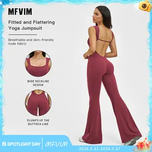 MFVIM Women's Wide Shoulder Strap Backless Sleeveless Yoga Jumpsuit, Tummy Control All Season Activewear, Nude-Like Feel Abdomen-Flattening Slimming Outfit for Outdoor Sports