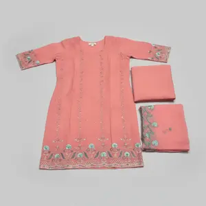 Embroidered Gajree Salwar Suit - Crystal Stone & Zari Work