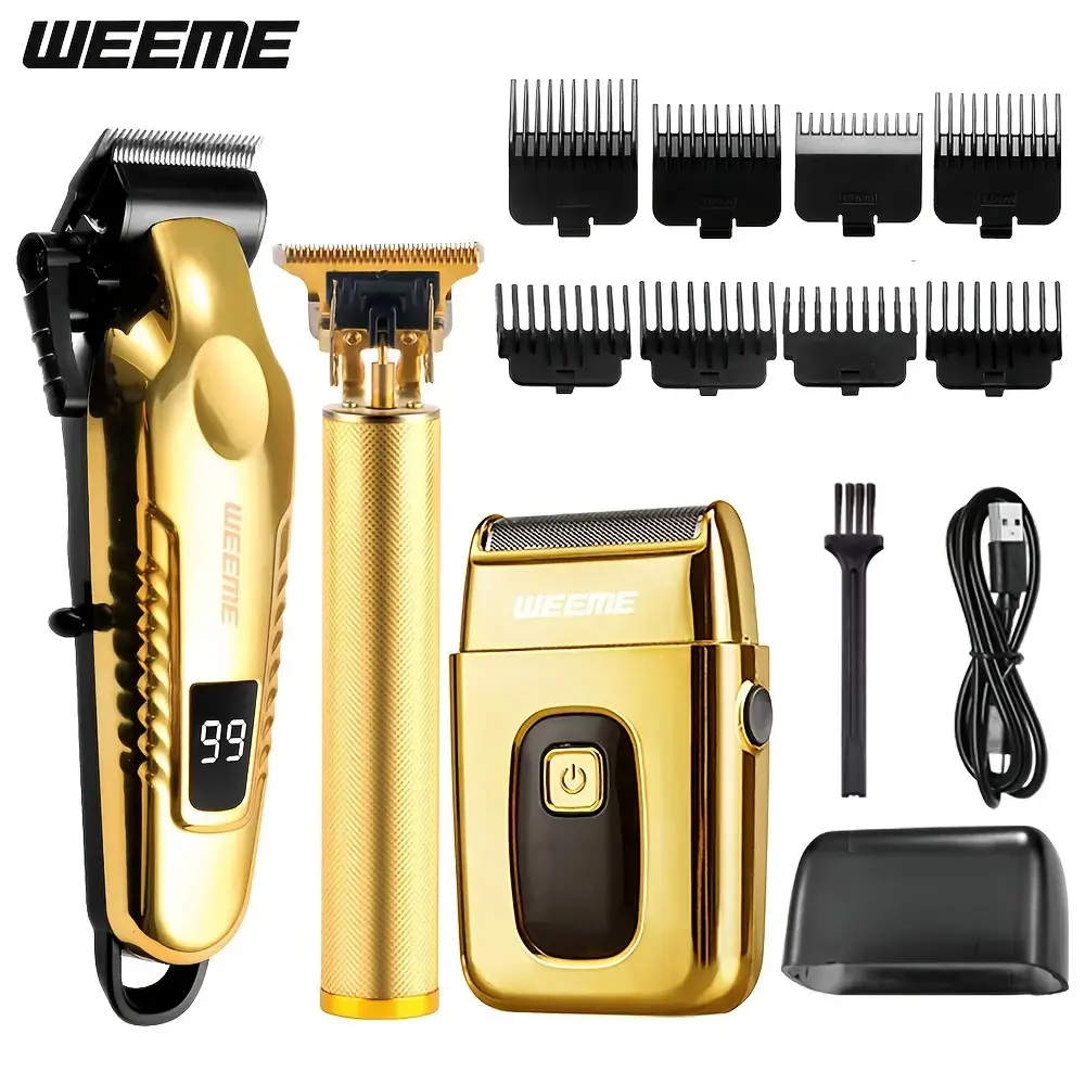 Weeme Men's Grooming Set, Haircut Kit, Electric Hair Clipper Digital Display Trimmer with Alloy Blade, Metal Body, LCD Display, Cordless Rechargeable Trimmer, Home & Travel Use