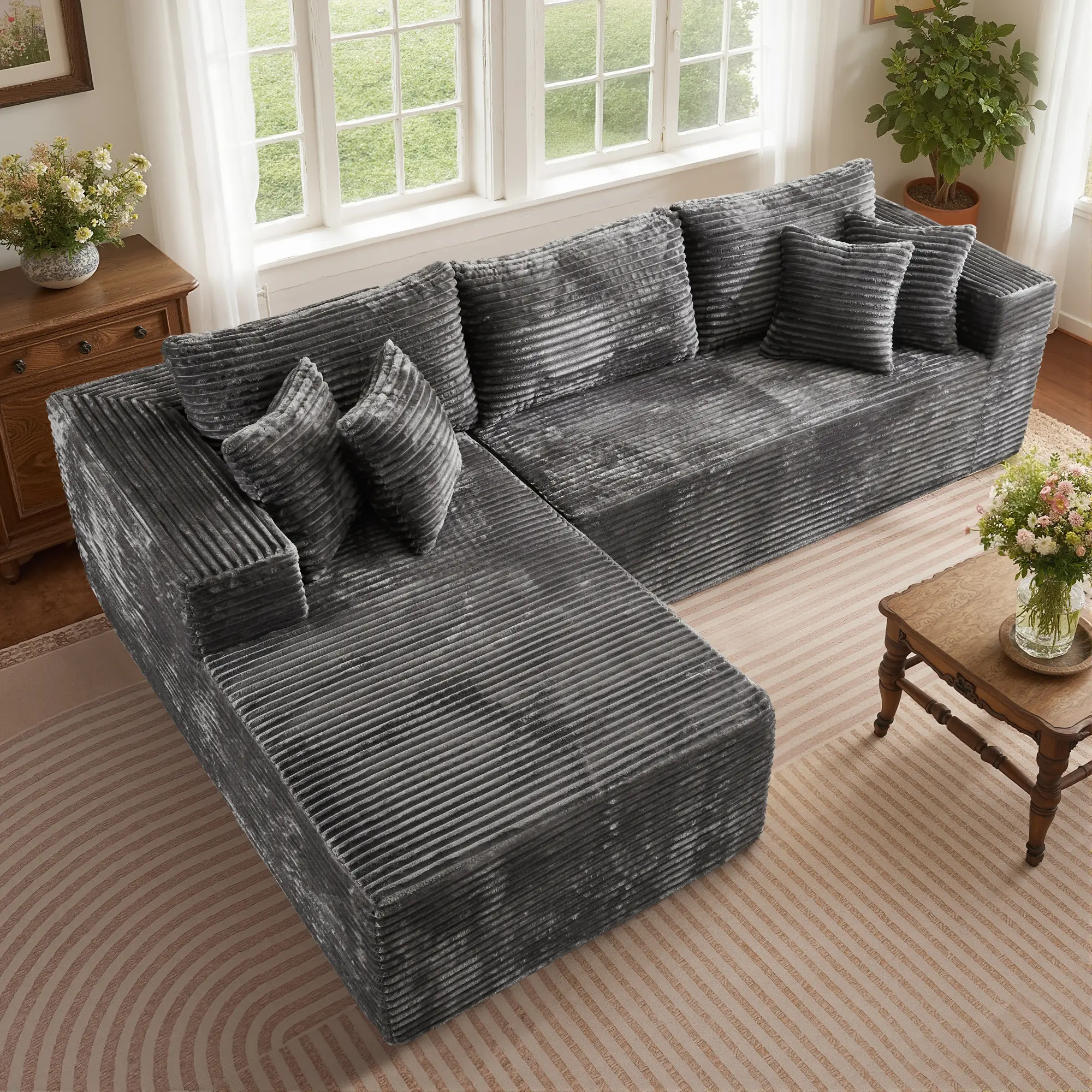 108" Grey L Shaped Sofa with Left Chaise
