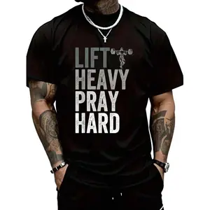 Lift Heavy Pray Hard 100% Cotton Christian Faith Gym Jesus T-Shirt For Men