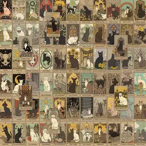 Cat Tarot Card Sticker, 1440/72pcs Vintage Cat Pattern Tarot Card Sticker, Waterproof Self Adhesive Decor Paper for Gift Greeting Card & Water Bottle & Laptop