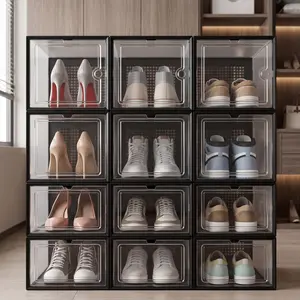 Sports Shoe Cabinet, Suitable for Entryway, Wardrobe, Toy Storage Box, Multi-color Shoe Rack, Room Shoe Rack, Hat Storage Box, Shoe Rack, Double-layer Thickened Transparent Shoe Box, Foldable Plastic Basketball Shoe Box, Flip-top Style Drawer Organizer