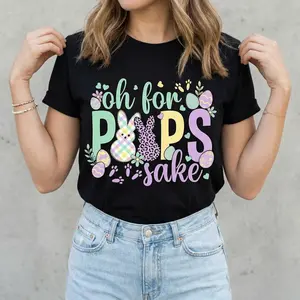 Easter Bunny Cotton T Shirt for Women Casual Round Neck Short Sleeve Summer Top Machine Washable Holiday Party Wear Perfect for Easter Brunch and Celebrations