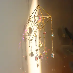 Ins Light Crystal Wind Chime Pendant Bell Horizontal Room Window Decoration Dreamy Rainbow Gift Sunshine Catcher