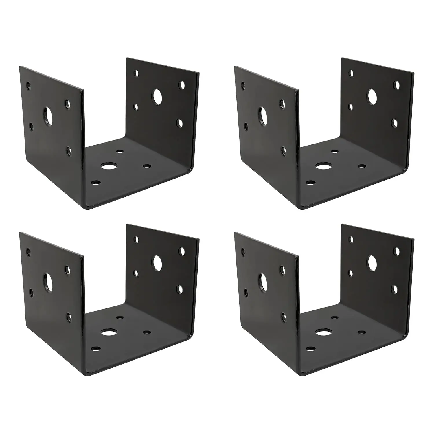 4x4 Deck Post Concrete Connector Bracket, Fence Post Base, Black Powder-Coated (4 Pack)