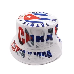 White Cuba Flag bucket hat red blue and white Summer Cotton Silk