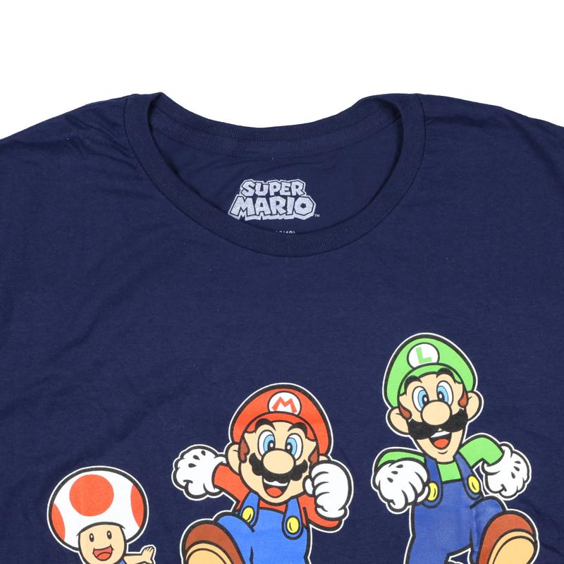 Super Mario Men's Toad Mario And Luigi Running Graphic Print T-Shirt (Medium, Navy)