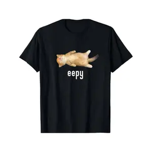 Nice Eepy Cat Print T-Shirt Cotton Casual Summer Tee, Trendy Tops Crew Neck Tee, Comfort Street Style Tee, Must-Have Fashionable Tee