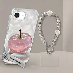 Suitable for [iPhone 16e] Latest high-end phone case,Free stand and exquisite lanyard included.Features a Cute Pink Apple Print Design.YM99