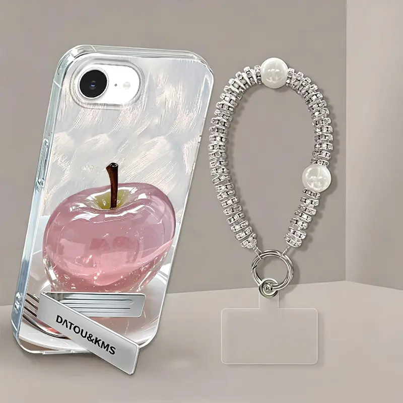 Suitable for [iPhone 16e] Latest high-end phone case,Free stand and exquisite lanyard included.Features a Cute Pink Apple Print Design.YM99