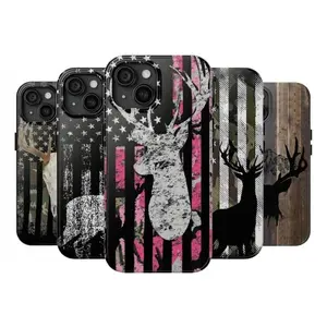 Trendy Camo, Deer Antler American Flag Phone Case, Tough Phone Case For IPhone 17-12, Pro Max, Pro Plus, and Samsung S25, Cool Gift for Hun.ting or Streetwear Fans