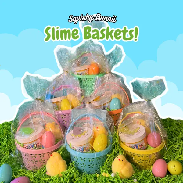 Squishybunnii's Slime Easter Basket! DIY Easter Slime, Assorted Taba Chick Squishy, Easter Egg with sprinkles, Mochi Squishy!