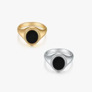 Black Agate Oval Signet Ring