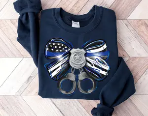 Police Coquette Bow Sweatshirt, Back the blue coquette bow Crewneck Sweatshirt, Women Police Shirt