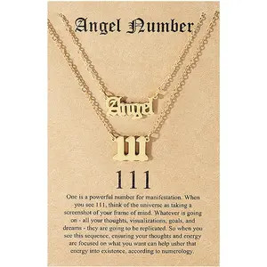 New European and American Style Titanium Steel Angel Number Double Layer Necklace 111-9999 Lucky Number Necklace Layered Clavicle Chain