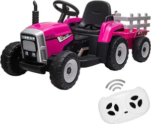 12V Ride on Tractor with Trailer & Remote Control,Speed Up to 5mph, Toddler Electric Vehicle Car with LED Headlights,2+1 Gear Shift,MP3 Player,USB for 3-6 Years Kids (25W,Rose) Safety Guarantee Bluetooth
