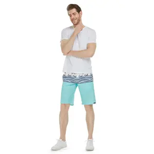 Men Hawaiian Board Shorts in Honu Turtle Wave Turquoise