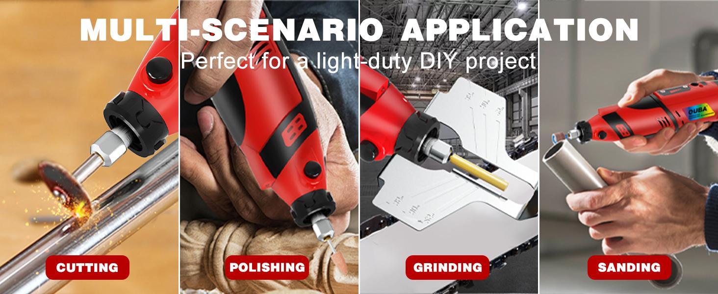 OUBA Cordless Rotary Tool Kit 12V Strong Magnetic Motor 5 Speed 18000 RPM 54 Accessories for Sanding Polishing Chainsaw Sharpener Carving Cutting DIY Crafts Drill Bits, for 3D printer