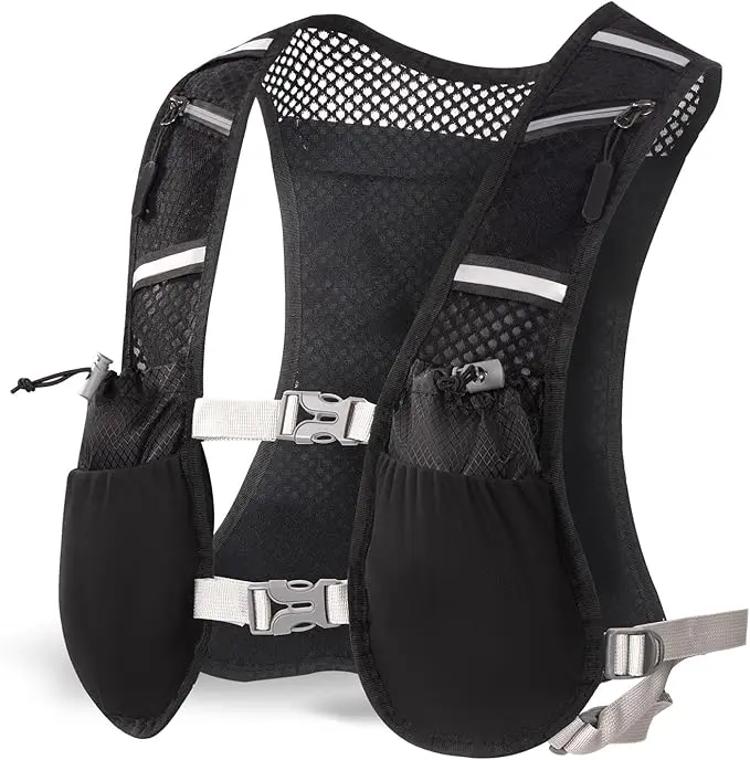 Running Hydration Vest Backpack for Men Women Breathable Mesh & Neoprene with 7 Pockets Adjustable Reflective for Hiking Cycling Outdoor Activewear