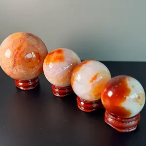 Carnelian Sphere - Natural Orange and White Gemstone Ball for Decor and Healing
