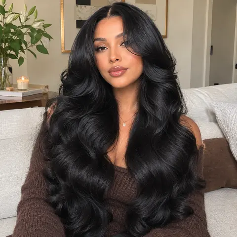 Amanda Hair Glueless Loose Wave Wig with Curtain Bangs 6x4 Pre Cut Pre bleached Body wave wig 13x4 Lace Frontal Wig For Women #sohochic
