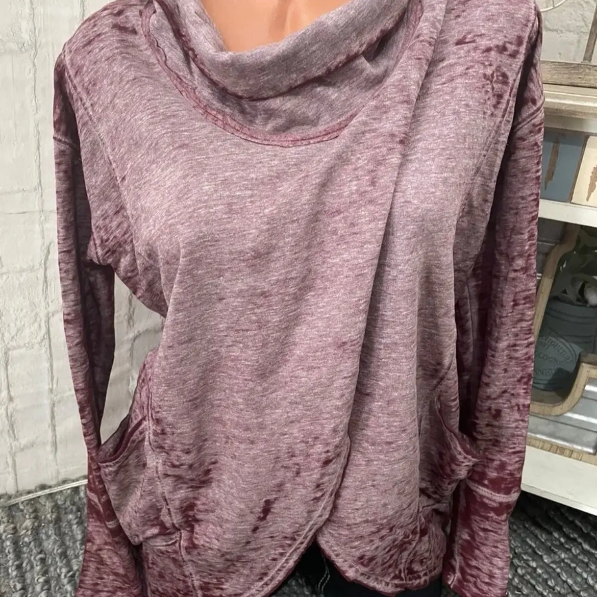 We The Free People Cowl Neck Burnout Pullover Wine Sz S
