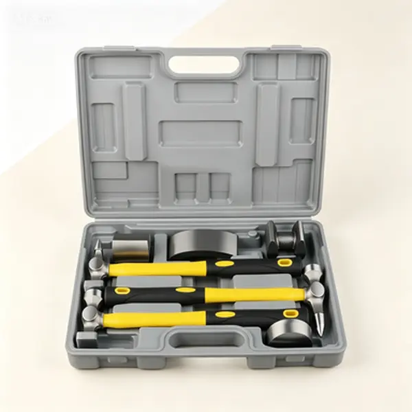 7pcs Fiberglass Auto Body Repair Kit - Compact and Durable Car Dent Removal Tools for DIY Enthusiasts, 3 Percussion Hammers for Controlled Strikes, 4 Precision Trolleys, Non-Slip Handles, Solid Backing, Protective Bag, Solid Backing Surface
