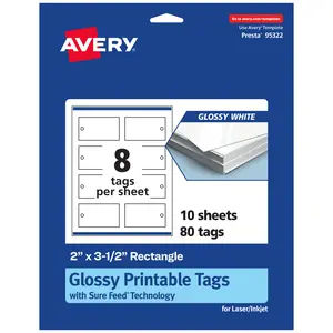 2" x 3-1/2" Rectangle, Glossy White Printable Tags